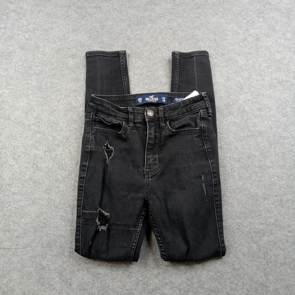 Hollister Jeans Juniors 00S 23x28 High Super Skinny Charcoal Distressed Denim